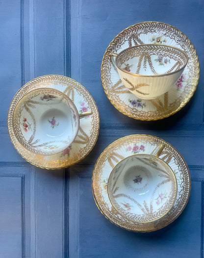 Antique Wurttemberg Cup and Saucer Trio